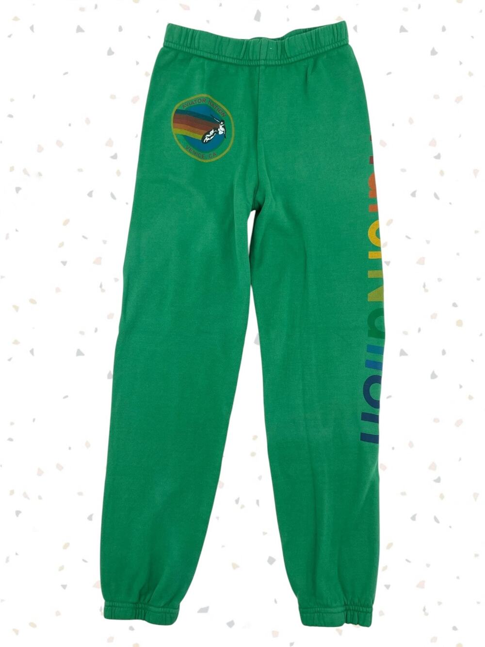 Aviator Nation Kelly Green Logo Sweatpants Bright Rainbow Unisex KIDS Size 12